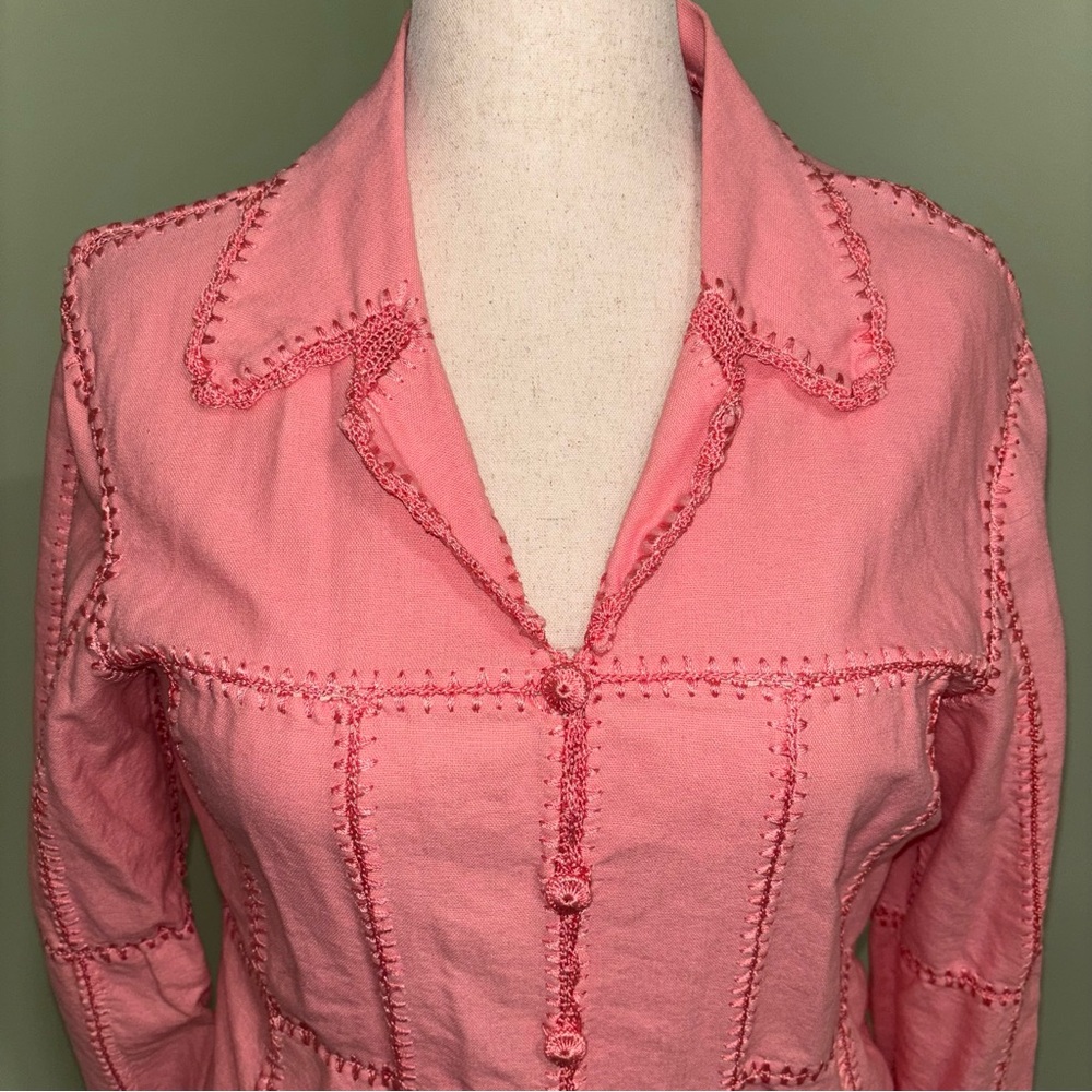 Vtg Unbranded Pink Patchwork Button Up Jacket Emb… - image 3